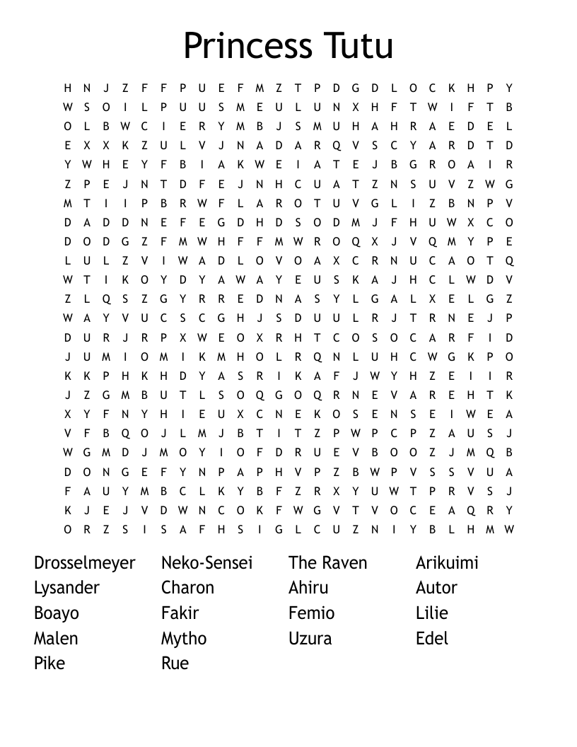 Princess Tutu Word Search