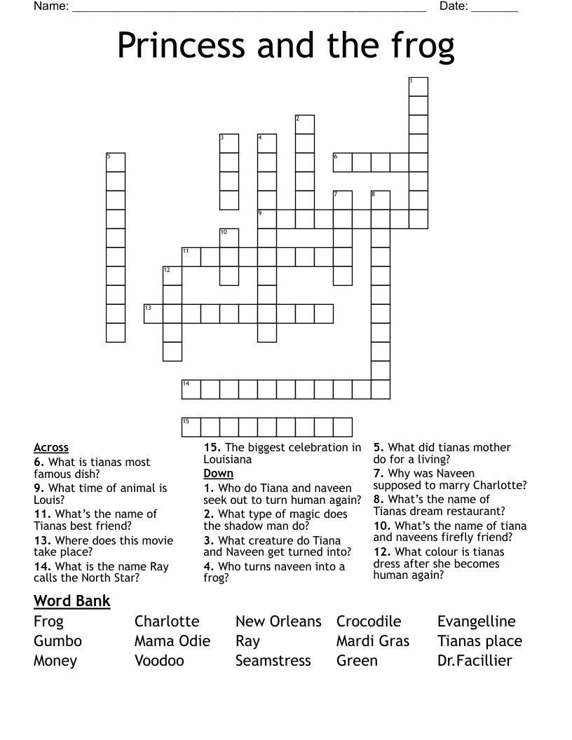 Princess and the frog Crossword