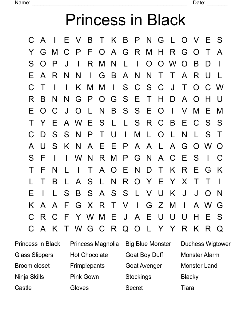 Princess in Black Word Search