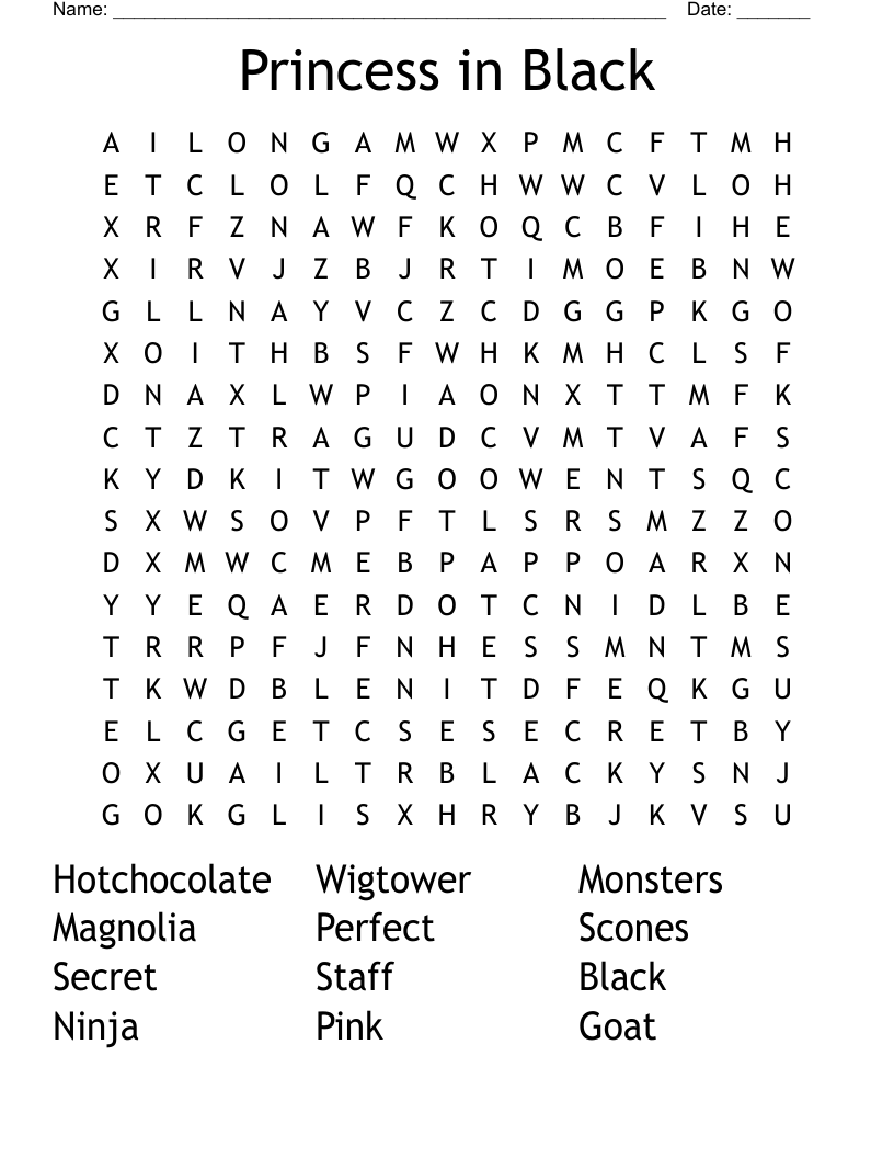 Princess in Black Word Search
