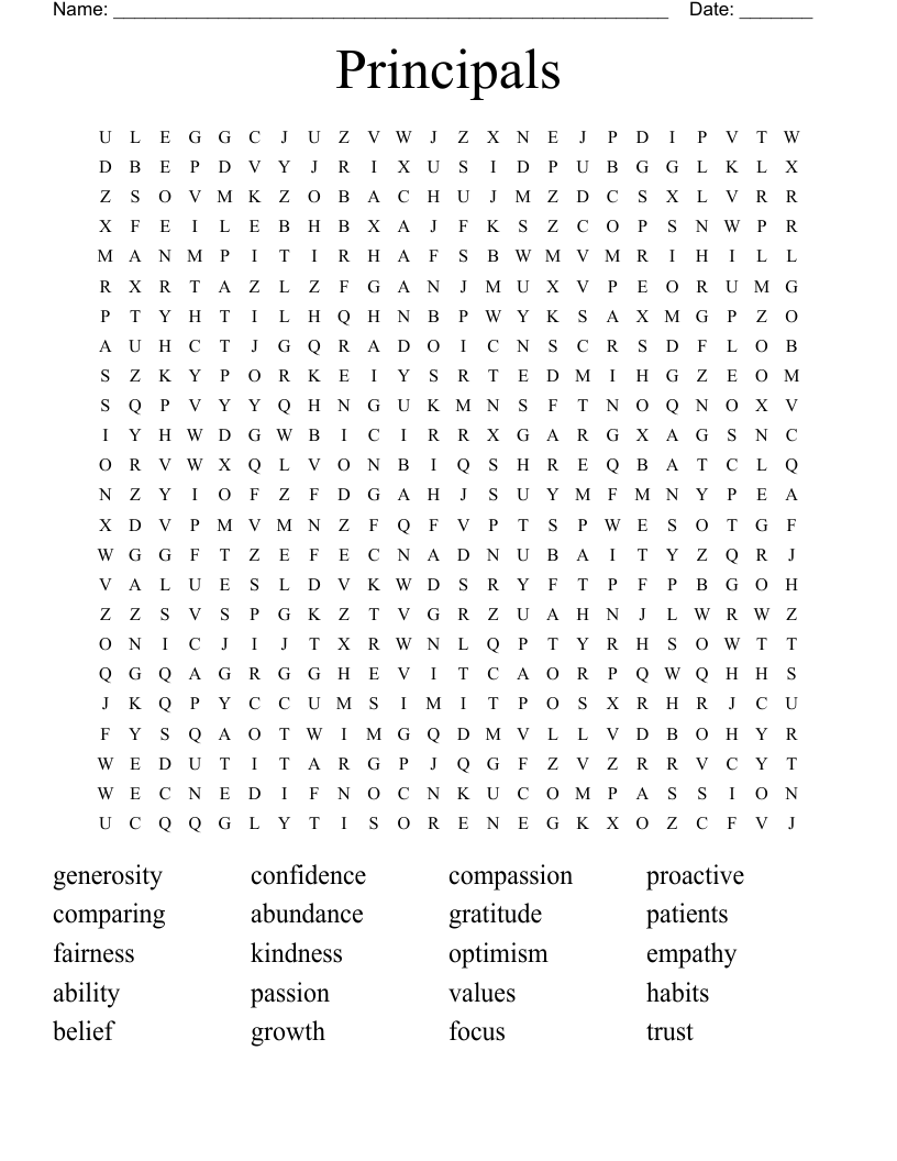 Principals Word Search
