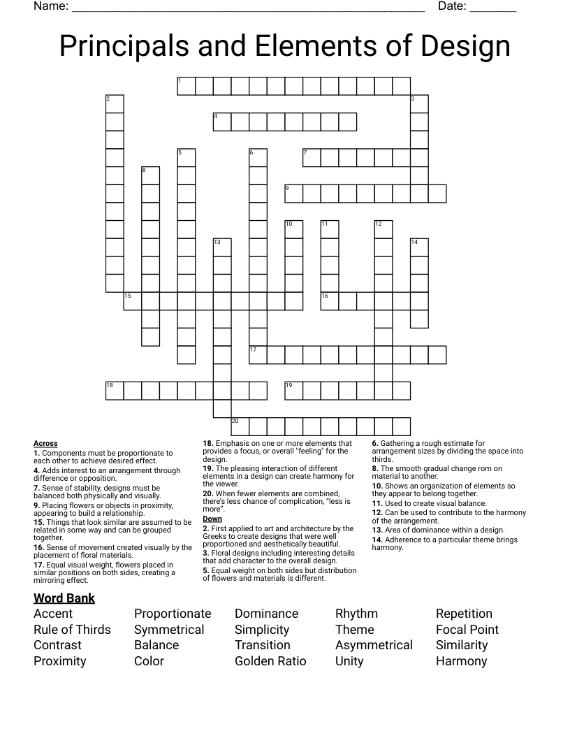 Principals and Elements of Design Crossword