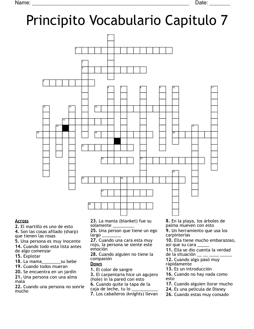 Principito Vocabulario Capitulo 7 Crossword