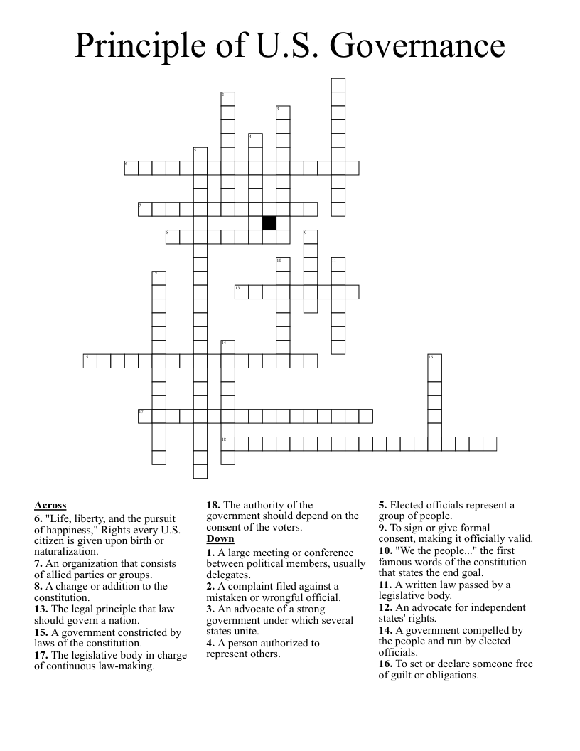 Principle of U.S. Governance Crossword