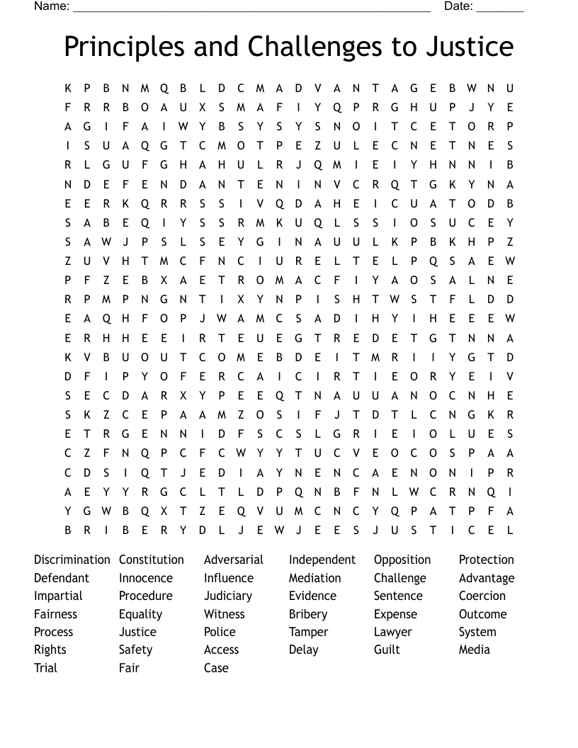 Principles and Challenges to Justice  Word Search