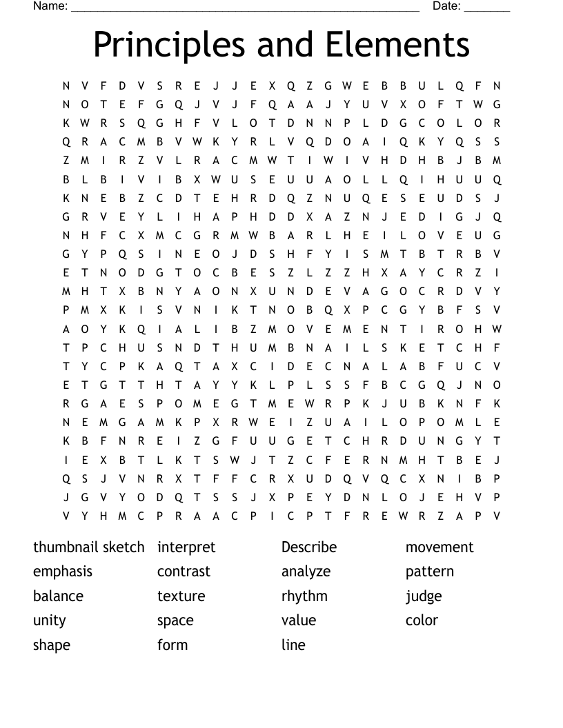 Principles and Elements Word Search