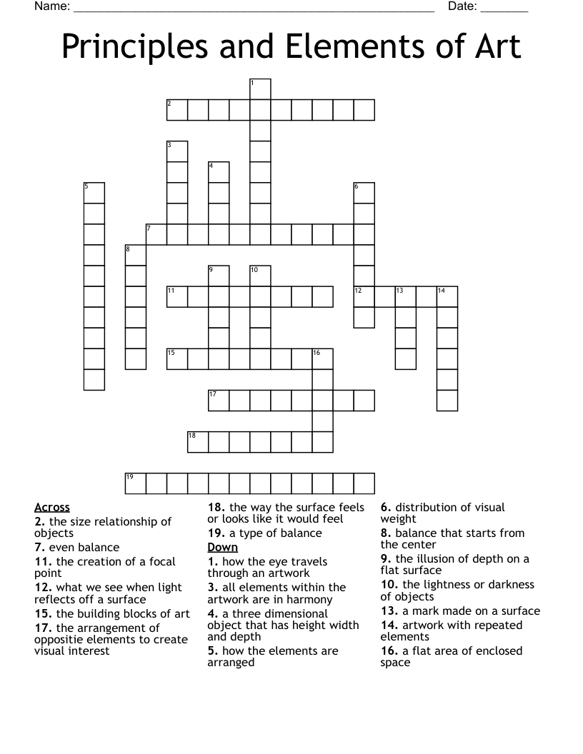 Principles and Elements of Art Crossword