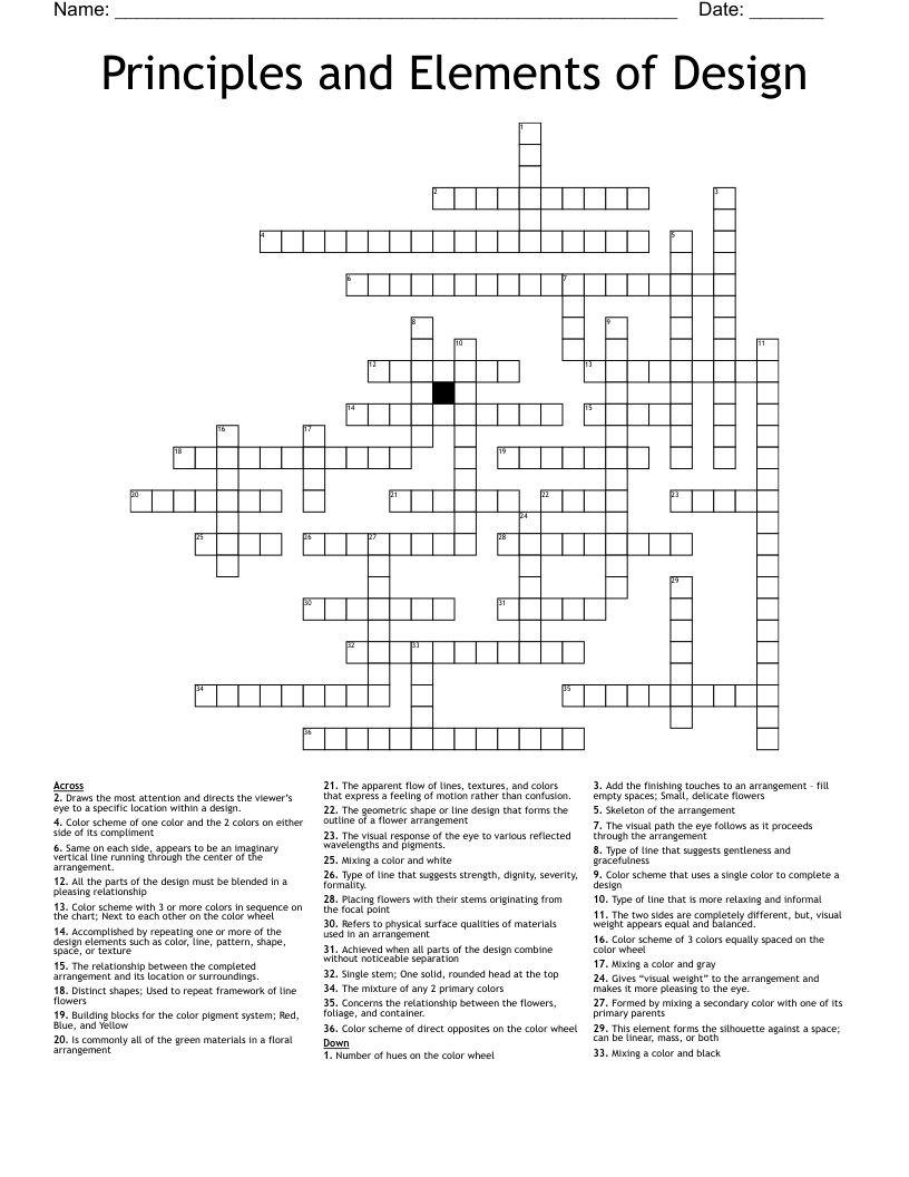 Principles and Elements of Design  Crossword