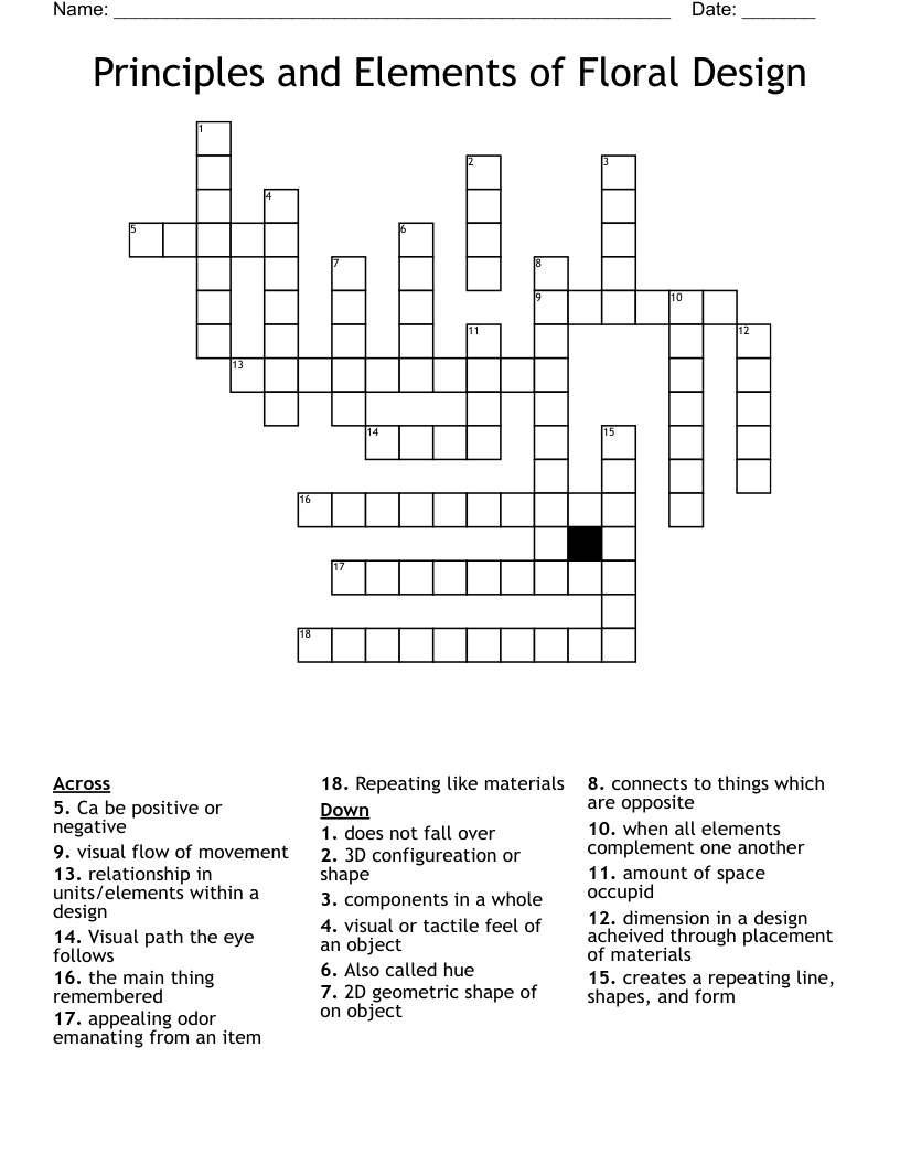Principles and Elements of Floral Design Crossword