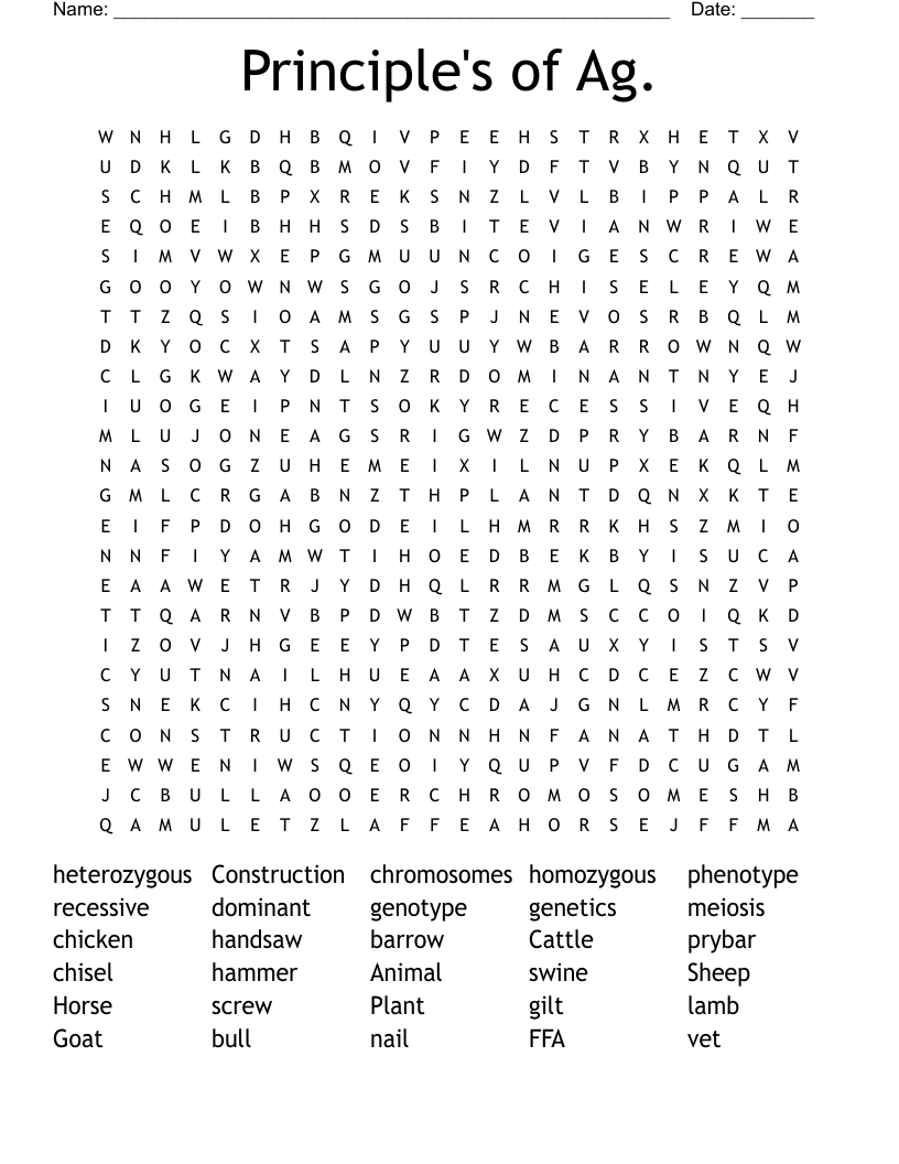 Principle's of Ag. Word Search