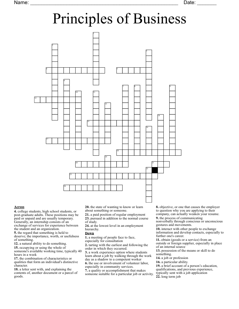 Principles of Business Crossword