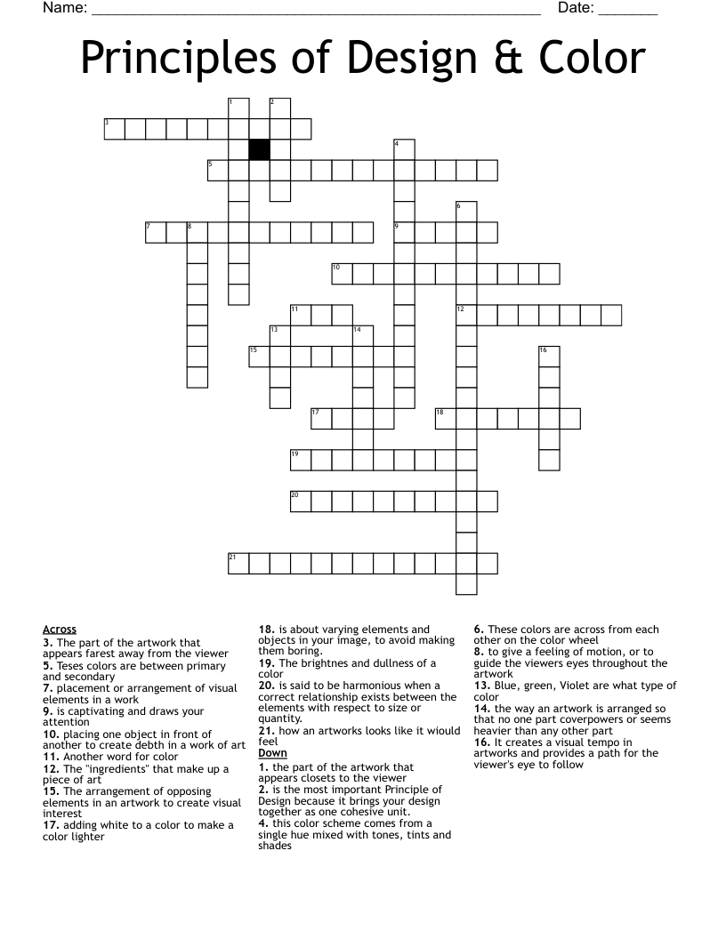 Principles of Design & Color Crossword