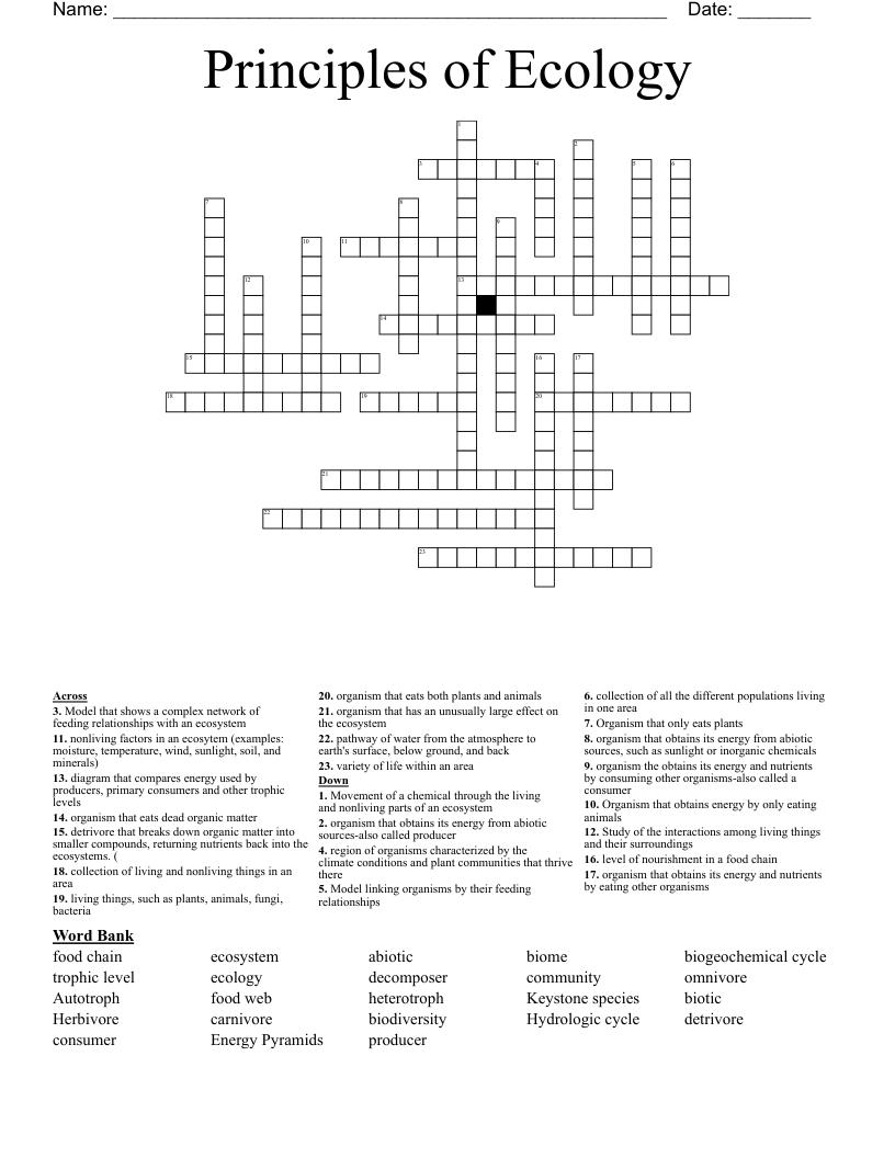 Principles of Ecology Crossword