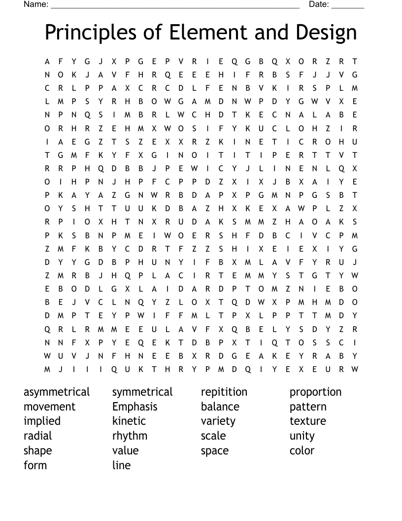 Principles of Element and Design  Word Search