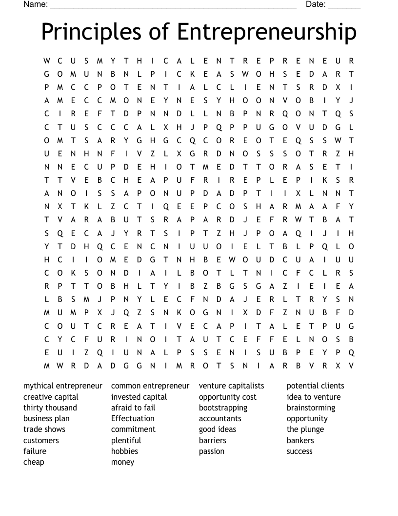 Principles of Entrepreneurship Word Search