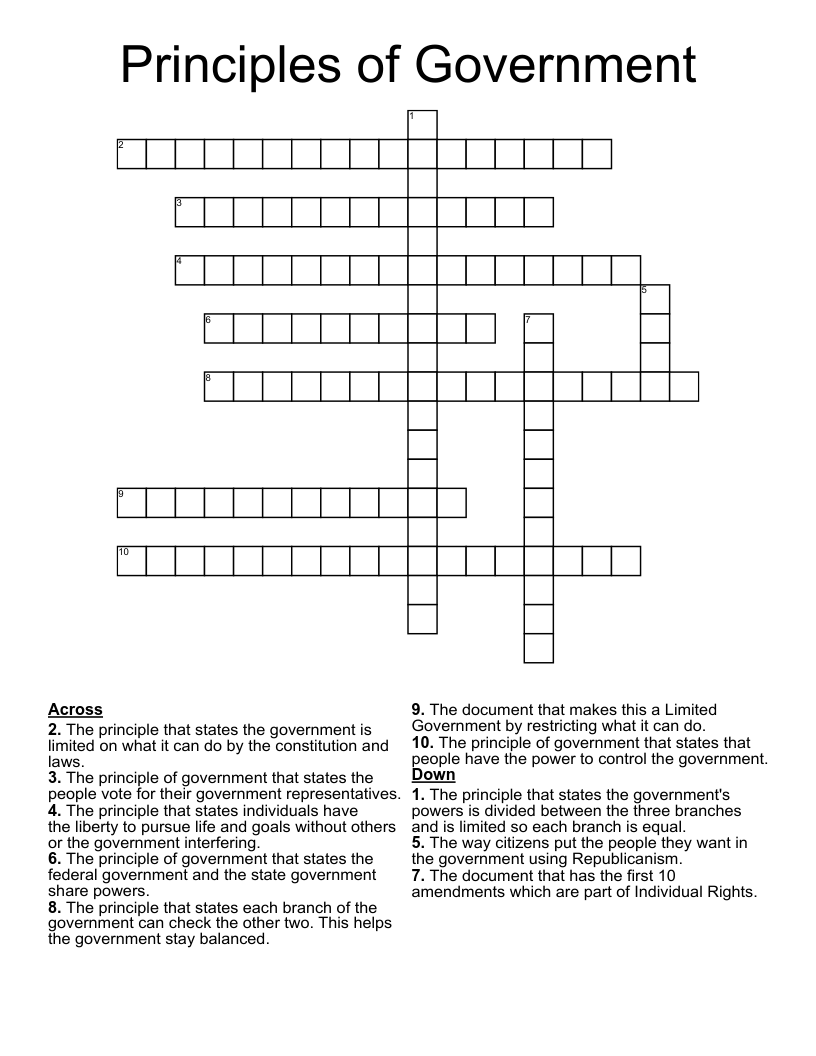 Principles of Government Crossword
