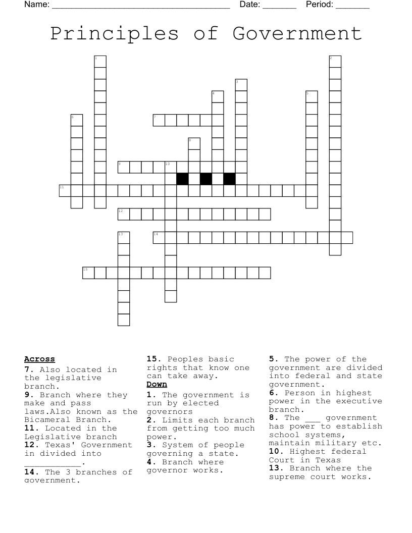 Principles of Government  Crossword