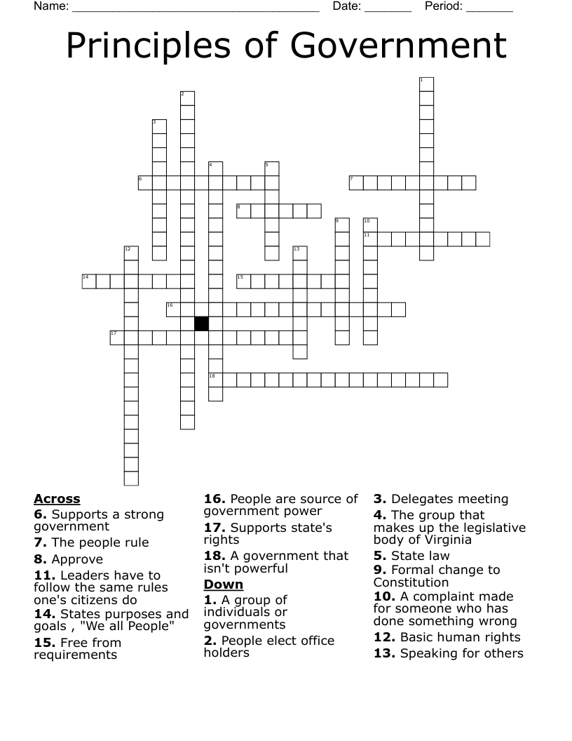 Principles of Government  Crossword