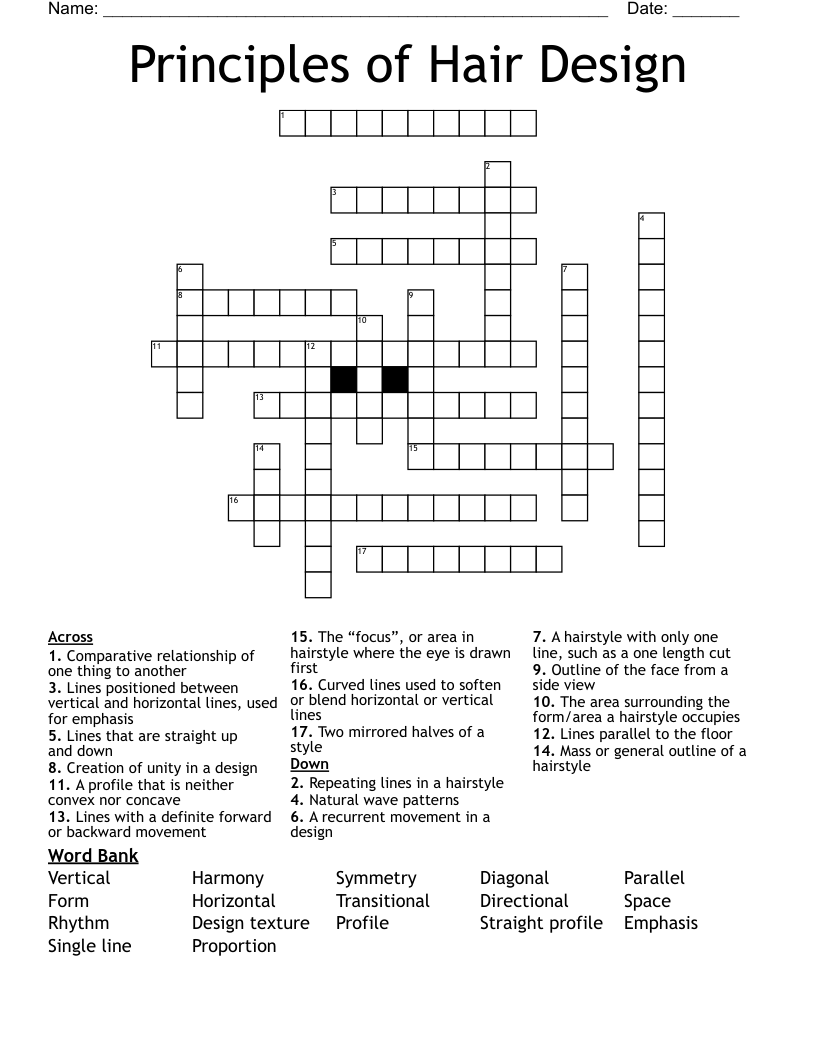Principles of Hair Design Crossword