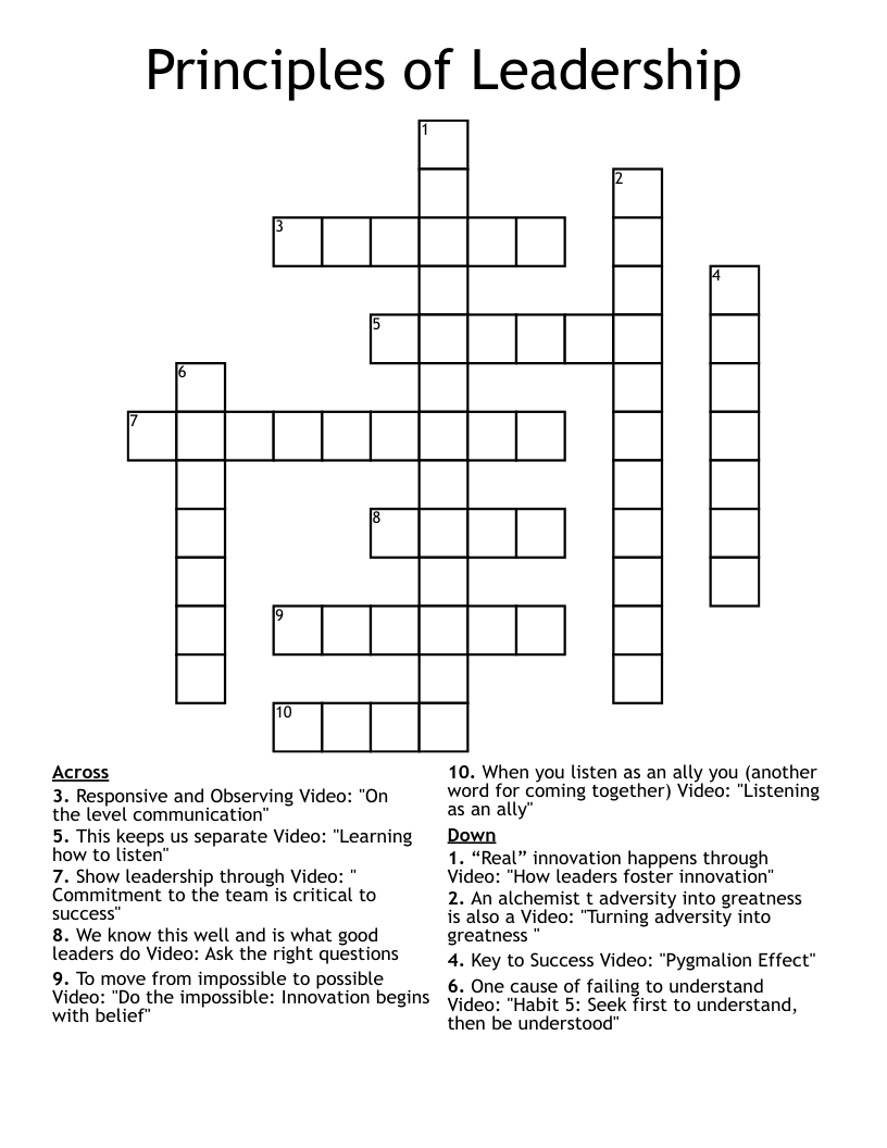 Principles of Leadership Crossword