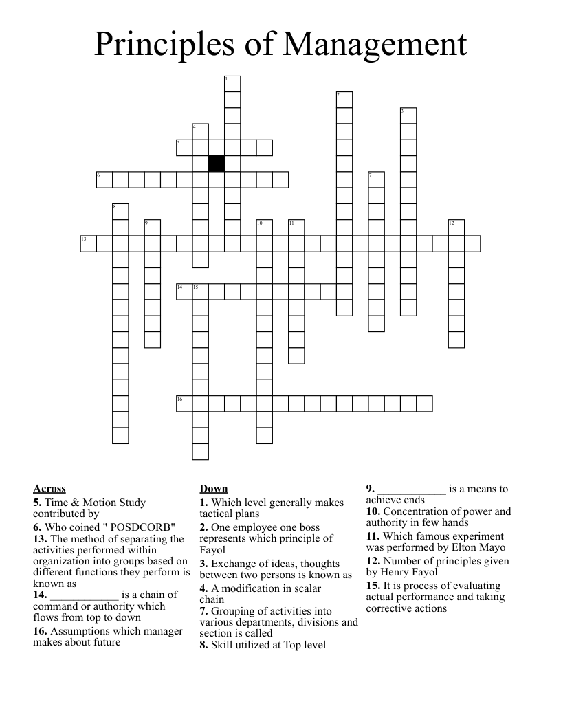 Principles of Management Crossword