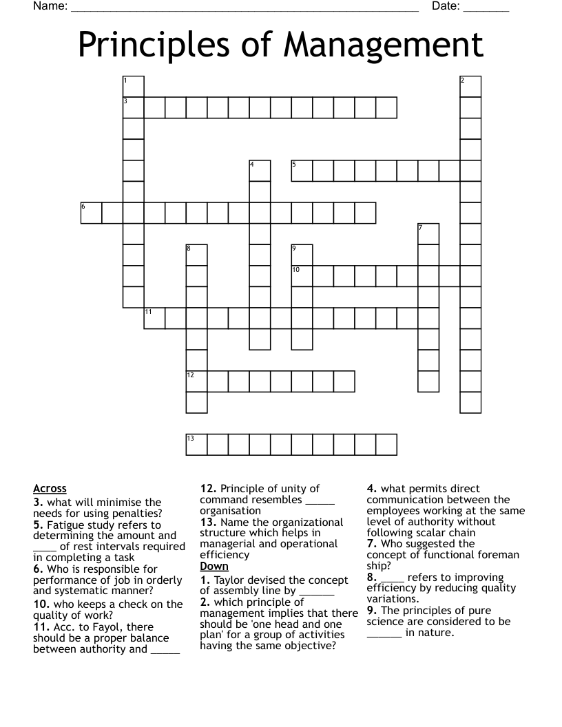 Principles of Management Crossword