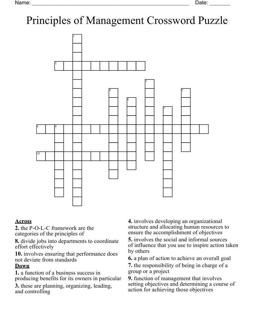 Principles of Management Crossword Puzzle