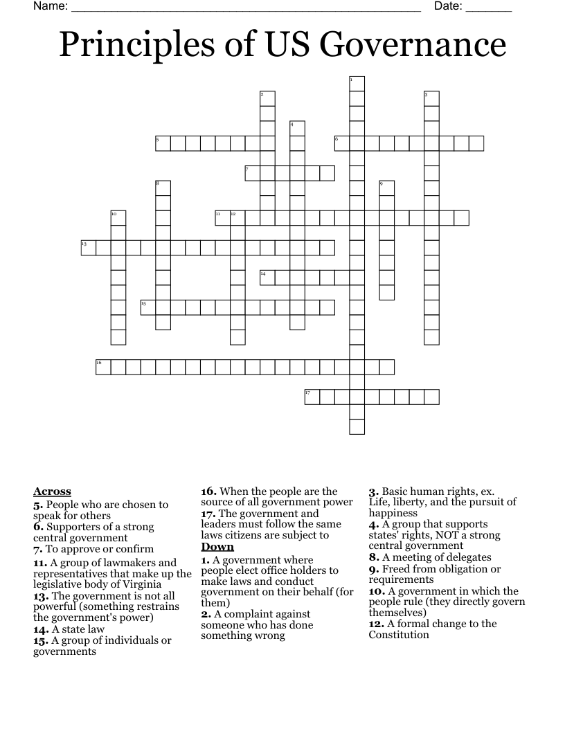 Principles of US Governance Crossword
