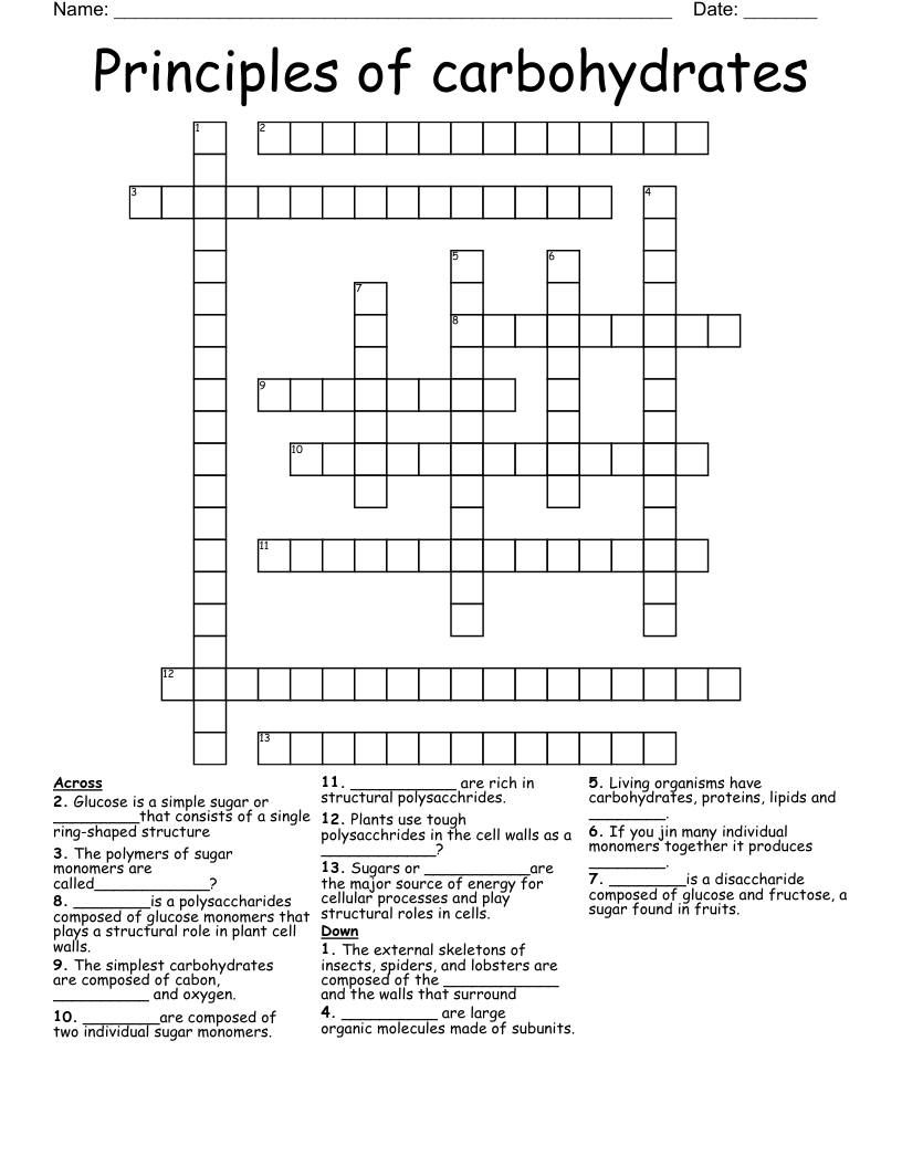 Principles of carbohydrates Crossword