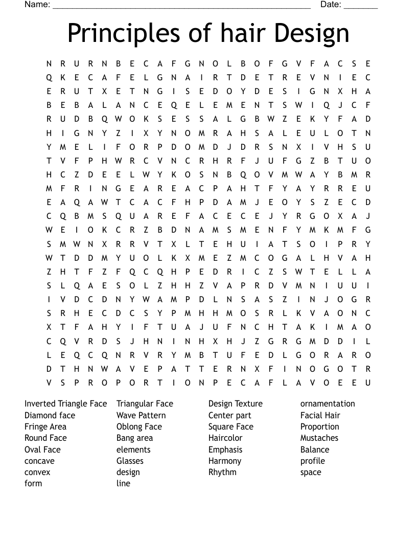 Principles of hair Design Word Search