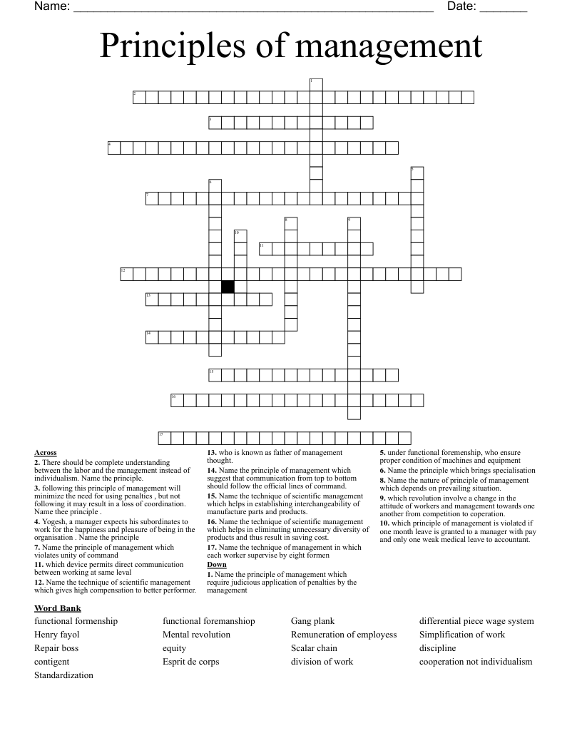 Principles of management Crossword