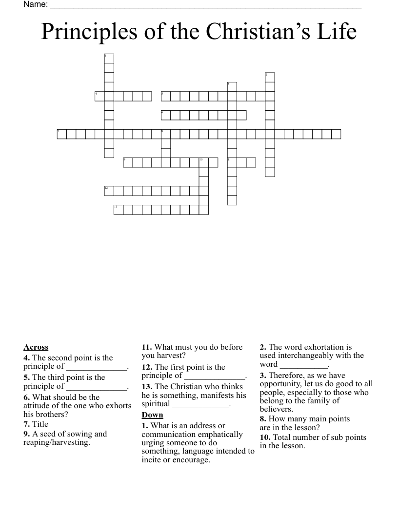 Principles of the Christian’s Life Crossword
