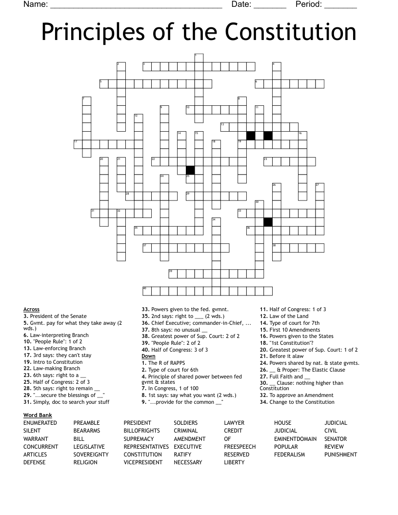 Principles of the Constitution Crossword