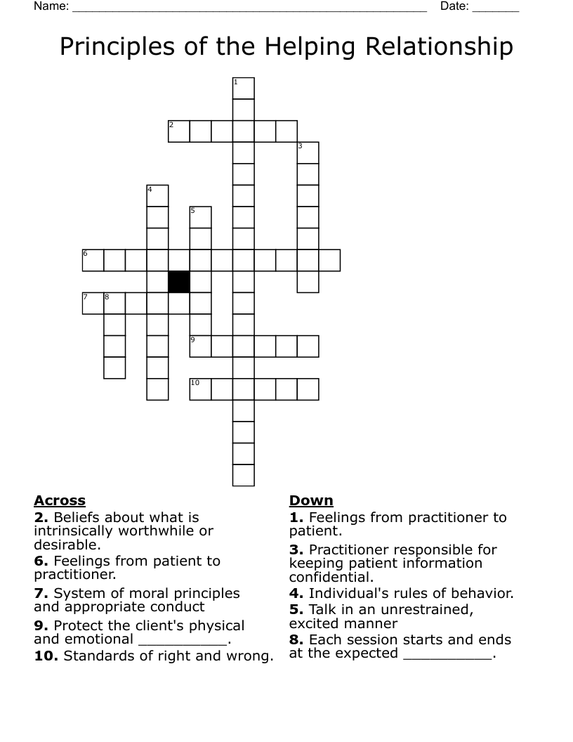Principles of the Helping Relationship Crossword
