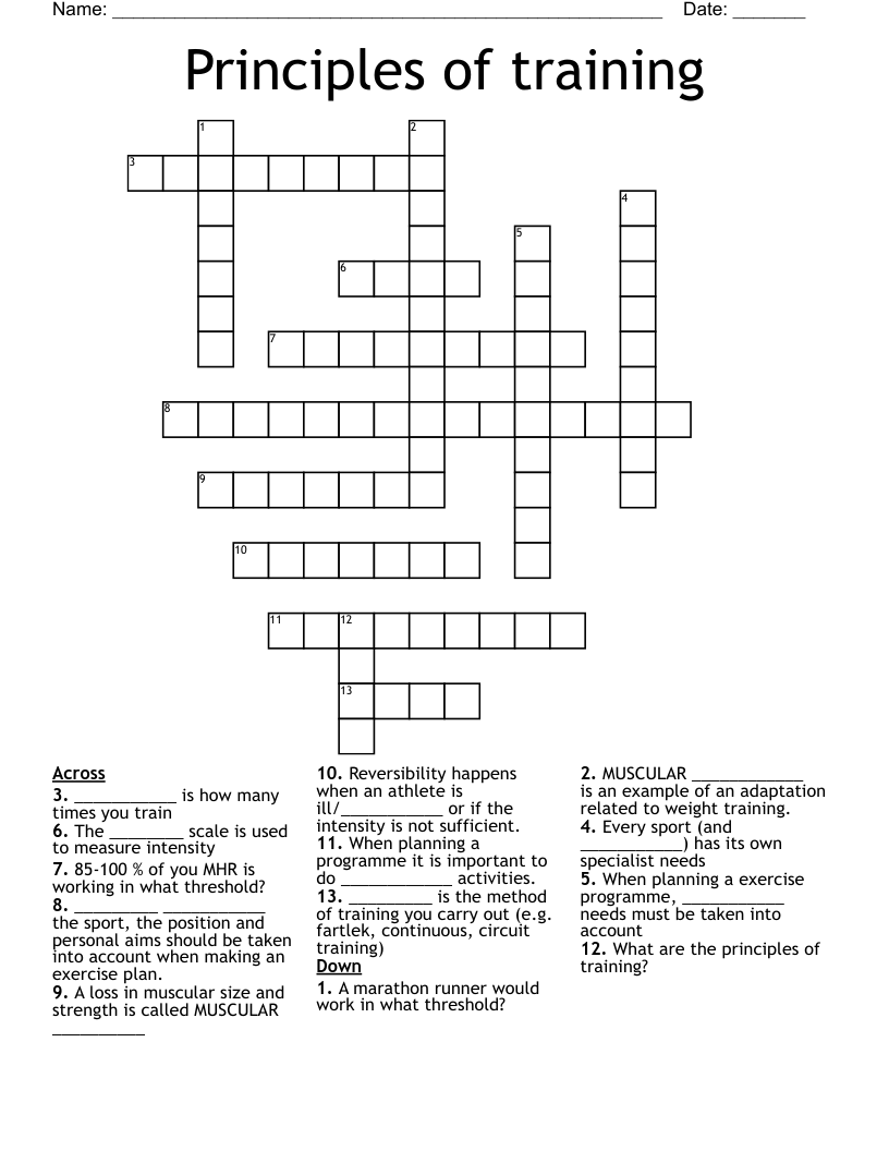 Principles of training Crossword