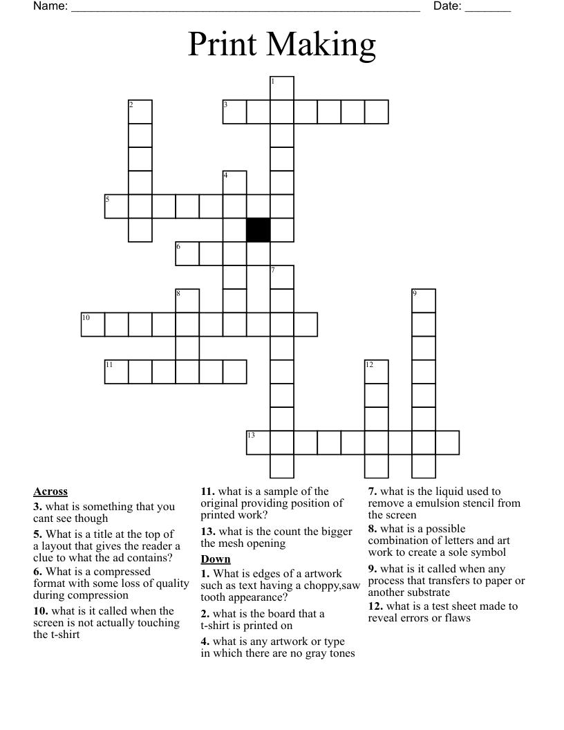 Print Making Crossword