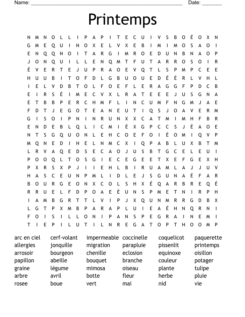Printemps Word Search