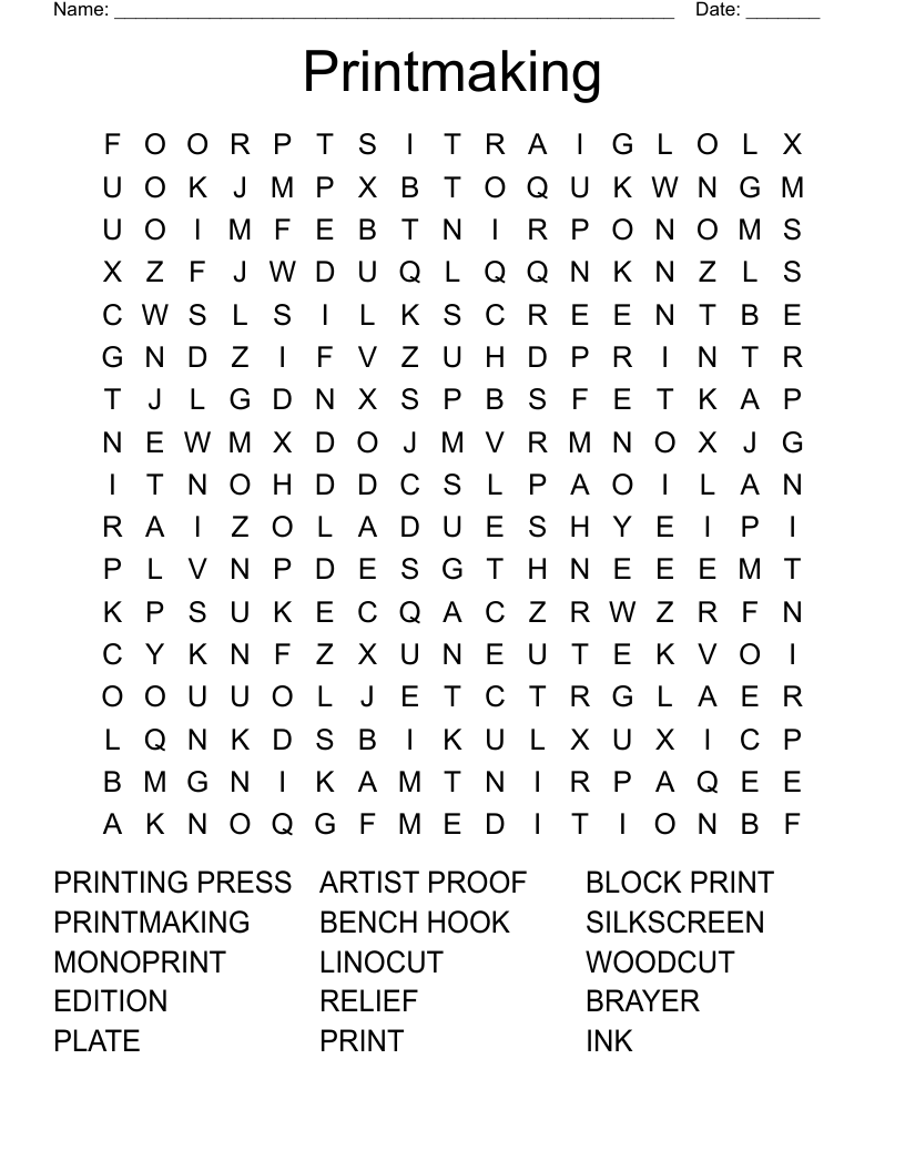 Printmaking Word Search