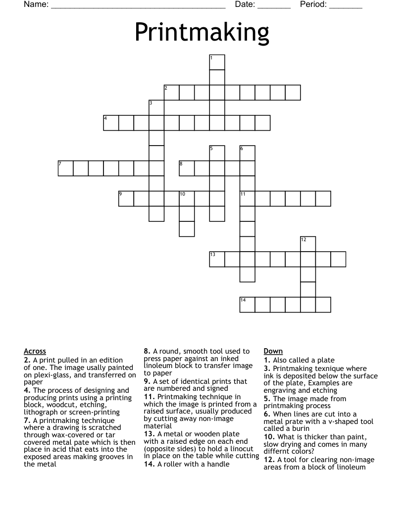 Printmaking Crossword