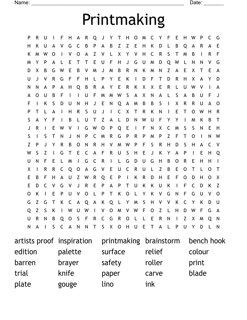 Printmaking Word Search