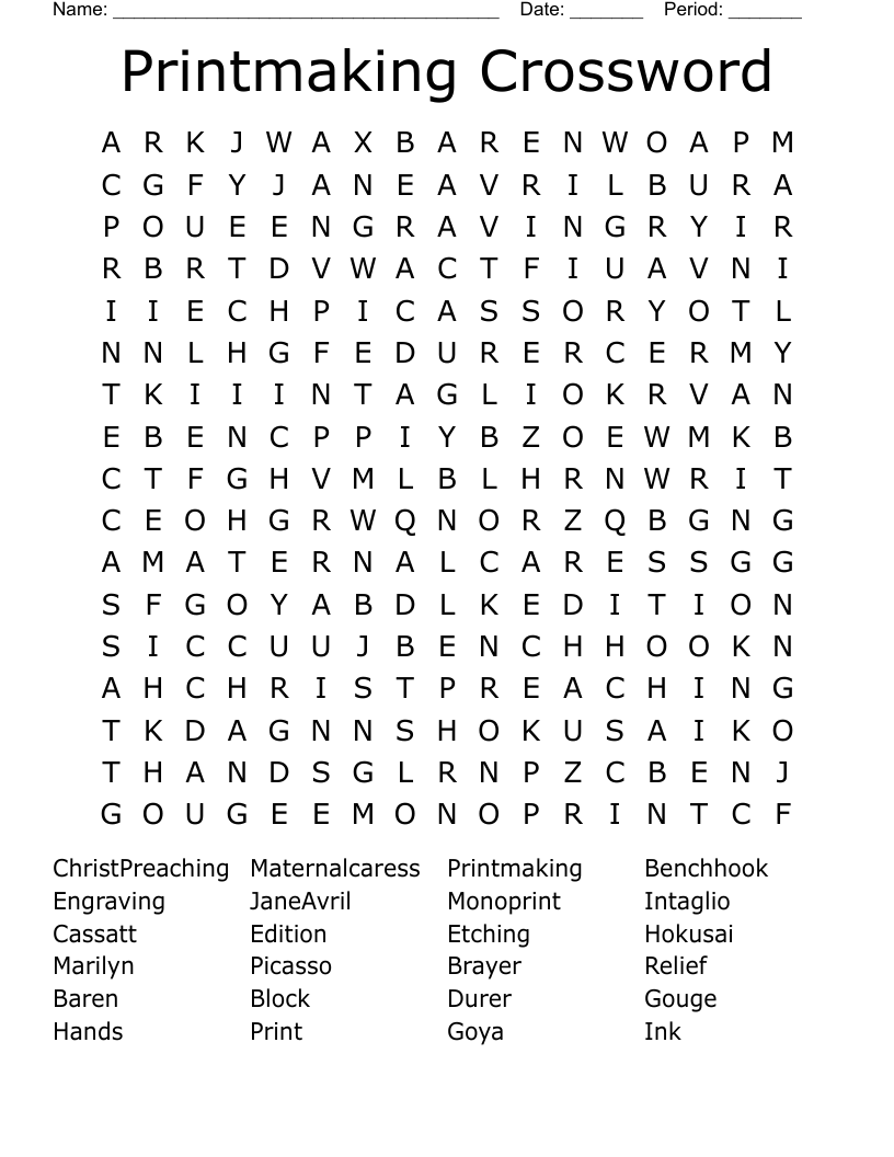 Printmaking Crossword Word Search