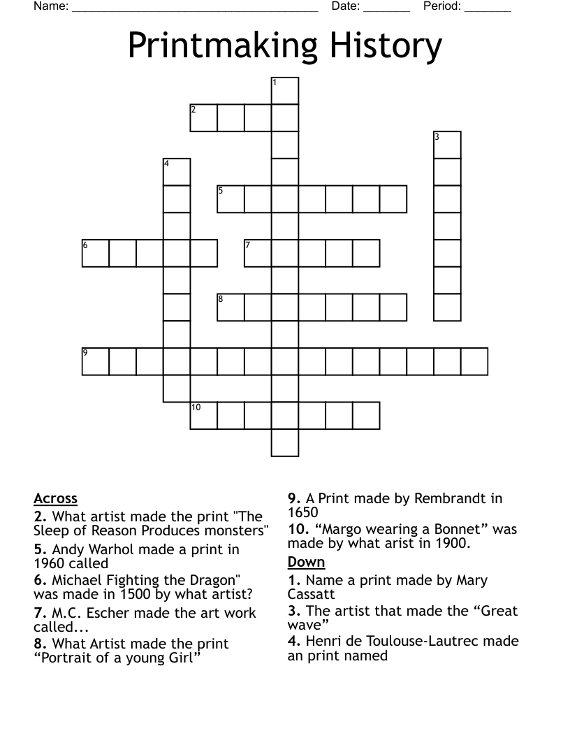 Printmaking History Crossword