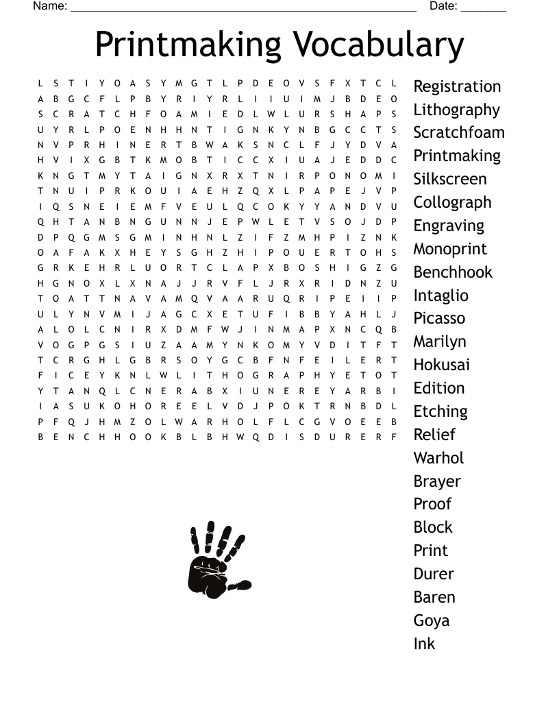Printmaking Vocabulary Word Search