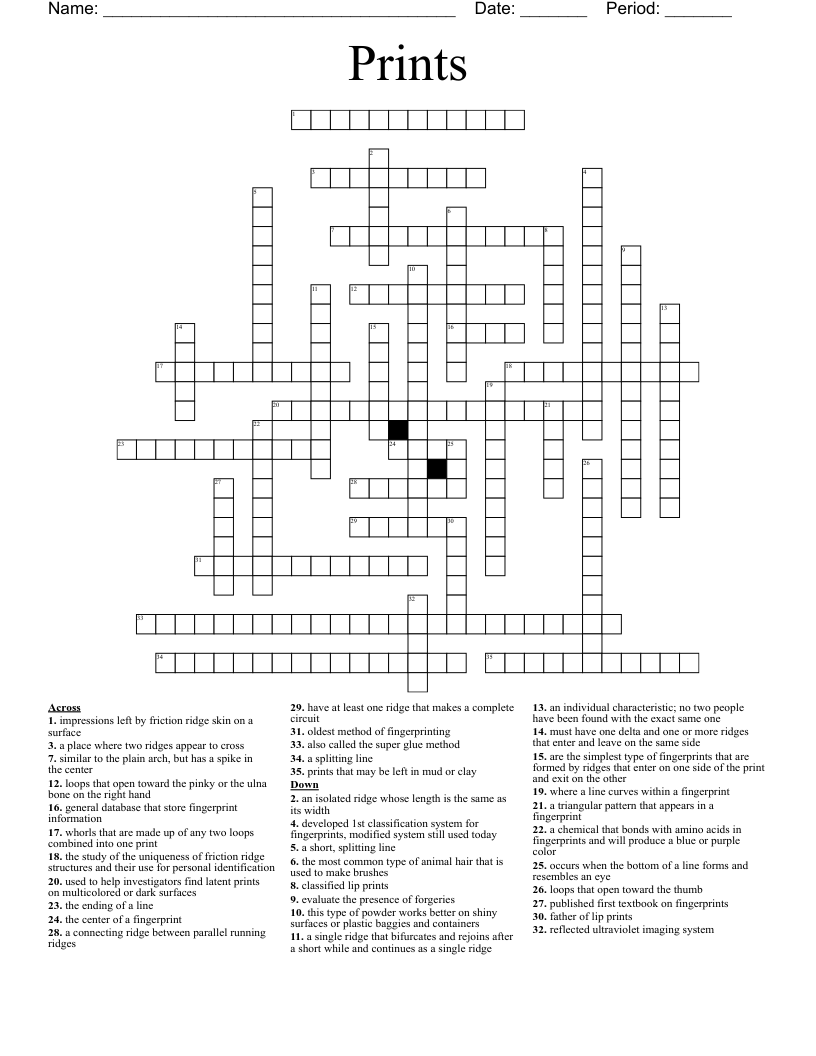 Prints Crossword