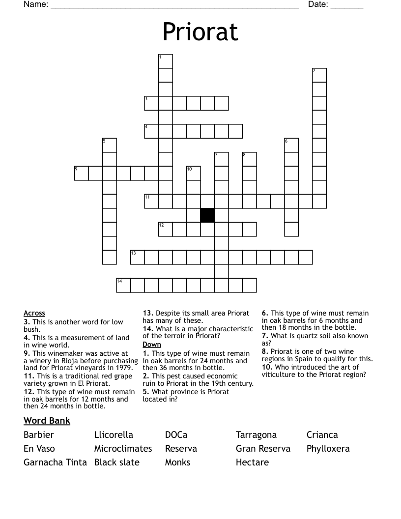 Priorat Crossword