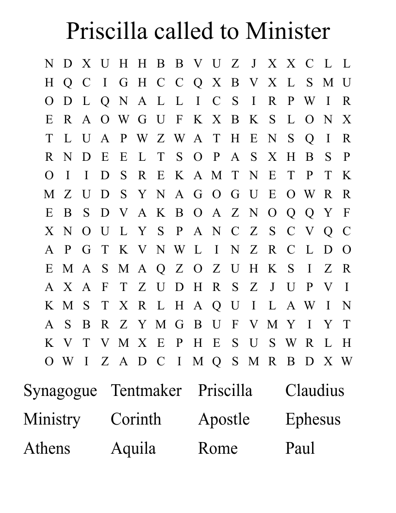 Priscilla called to Minister Word Search