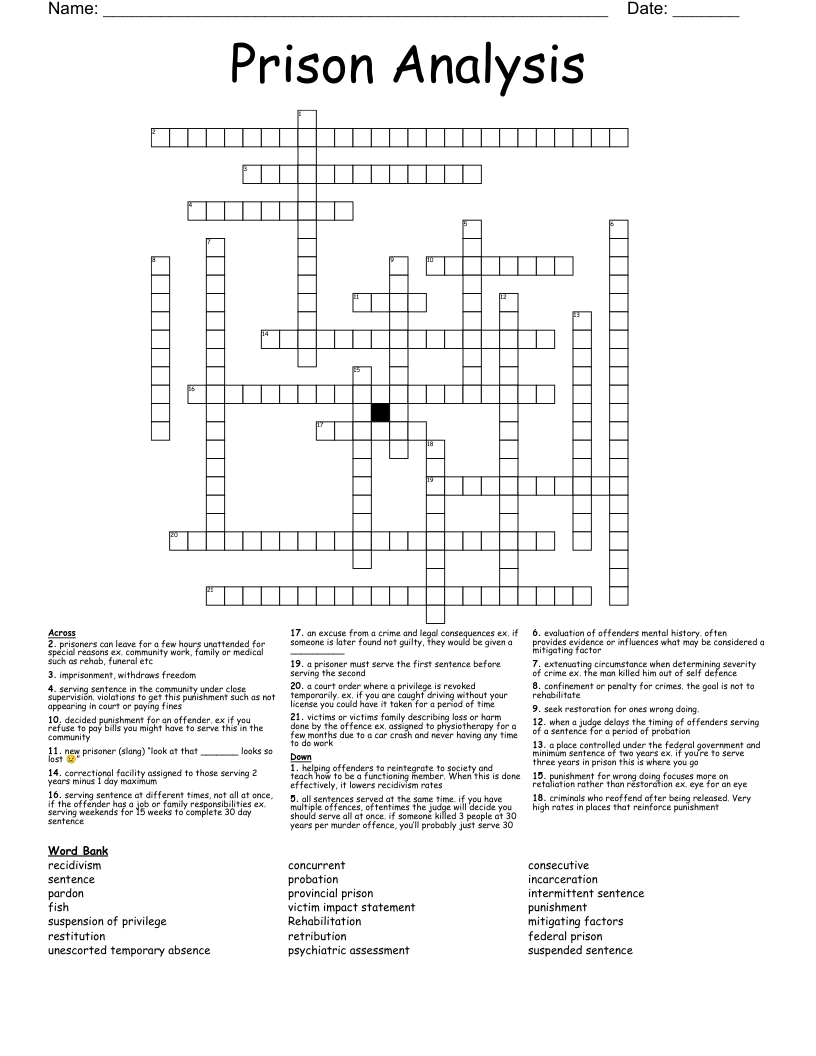 Prison Analysis Crossword