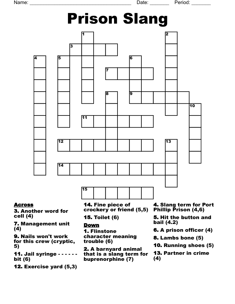 Prison Slang Crossword