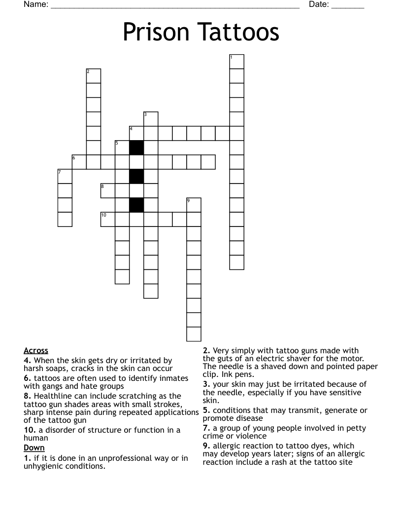 Prison Tattoos  Crossword