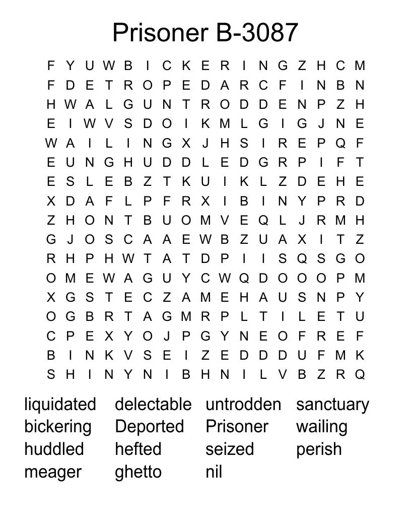 Prisoner B-3087 Word Search